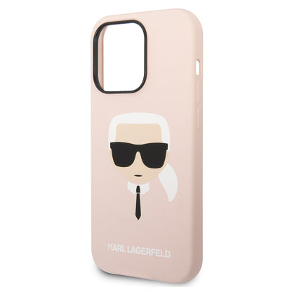 Custodia per Apple iPhone 14 Pro Max, Karl Lagerfeld, Silicone Karl's Head, Rosa