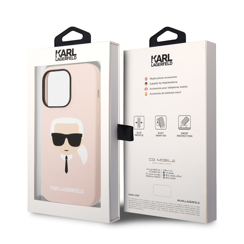 Custodia per Apple iPhone 14 Pro Max, Karl Lagerfeld, Silicone Karl's Head, Rosa