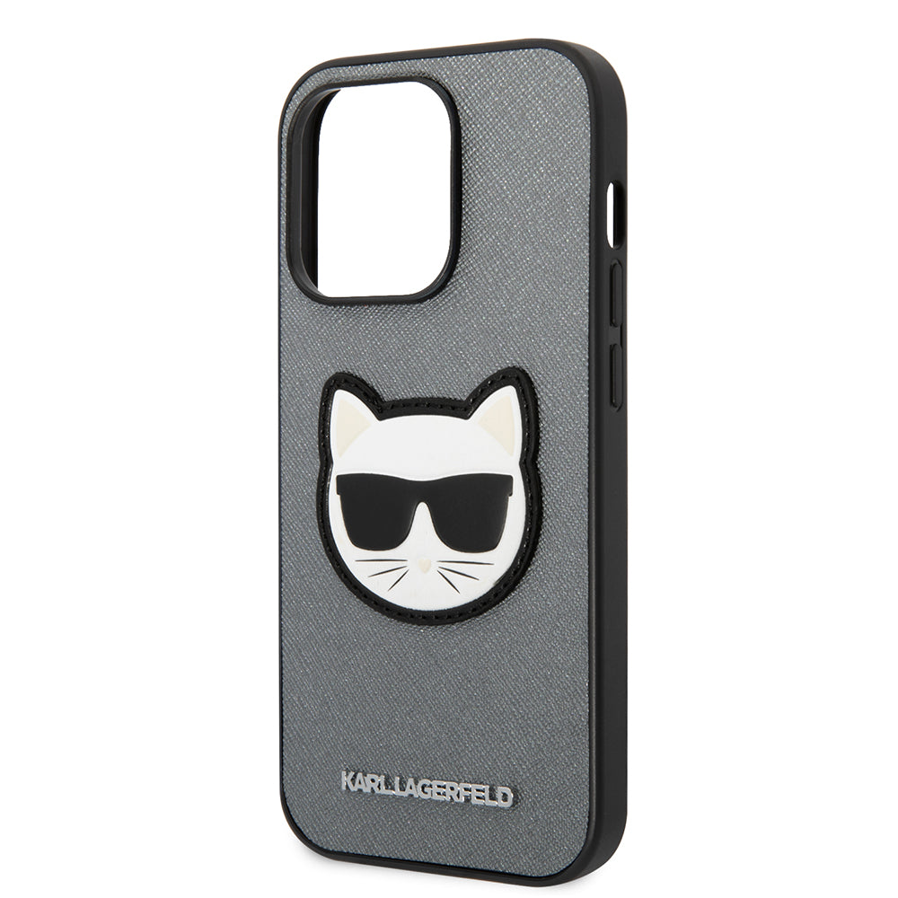 Case for Apple iPhone 14 Pro Max, Karl Lagerfeld, Saffiano Choupette's Head, Silver