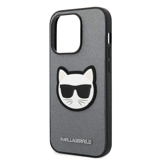 Custodia per Apple iPhone 14 Pro Max, Karl Lagerfeld, Saffiano Choupette's Head, Argento