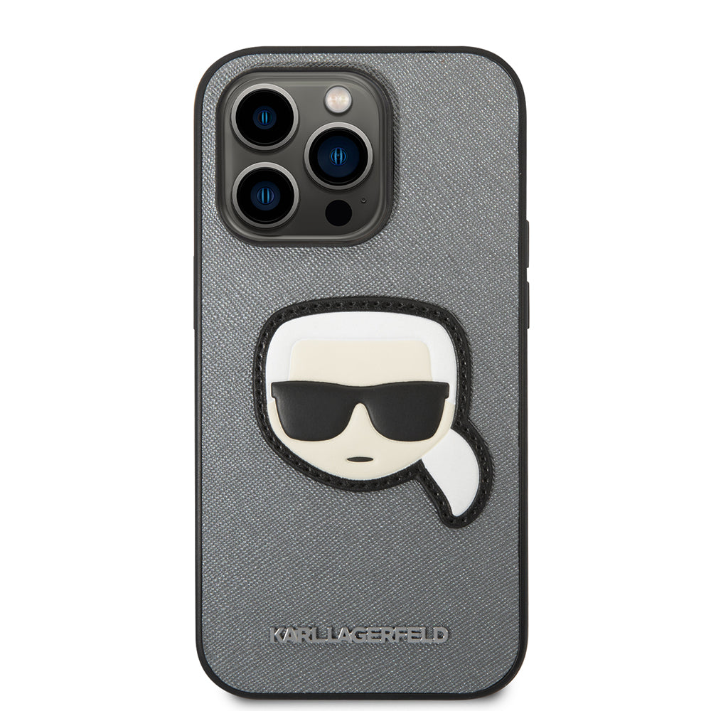 Custodia per Apple iPhone 14 Pro Max, Karl Lagerfeld, Saffiano Karl's Head, Argento