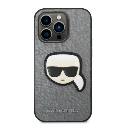 Custodia per Apple iPhone 14 Pro Max, Karl Lagerfeld, Saffiano Karl's Head, Argento