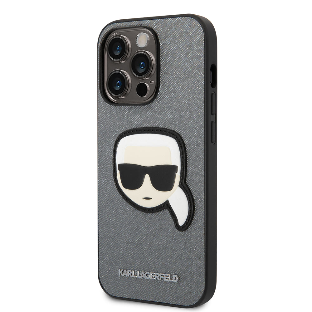 Custodia per Apple iPhone 14 Pro Max, Karl Lagerfeld, Saffiano Karl's Head, Argento