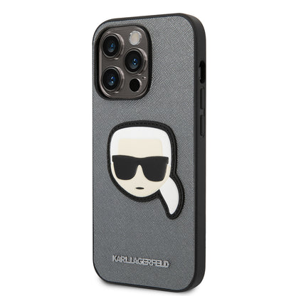 Custodia per Apple iPhone 14 Pro Max, Karl Lagerfeld, Saffiano Karl's Head, Argento