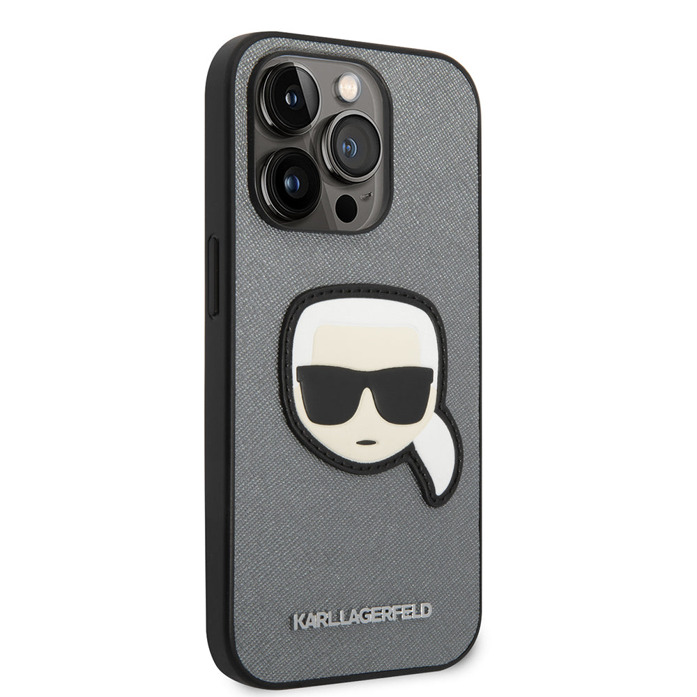 Custodia per Apple iPhone 14 Pro Max, Karl Lagerfeld, Saffiano Karl's Head, Argento
