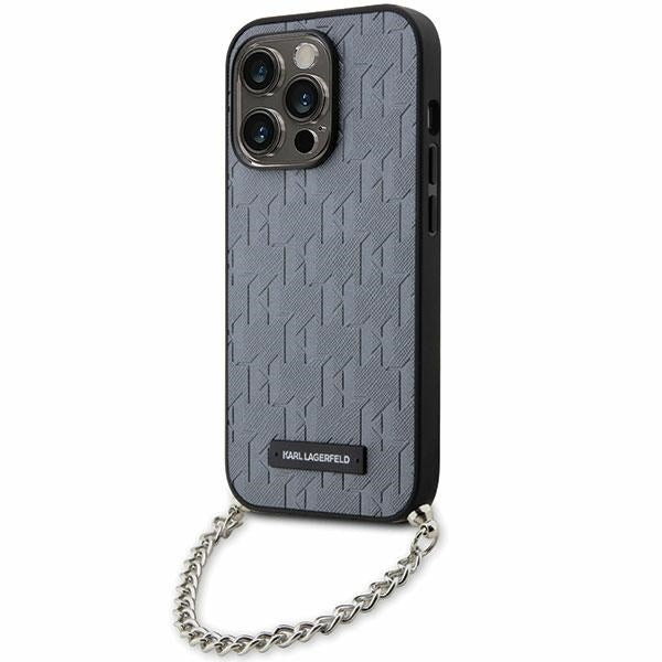 Custodia per Apple iPhone 14 Pro Max, Karl Lagerfeld, Saffiano Monogram Chain, Argento