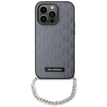 Custodia per Apple iPhone 14 Pro Max, Karl Lagerfeld, Saffiano Monogram Chain, Argento