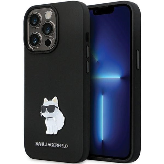 Custodia per Apple iPhone 14 Pro Max, Karl Lagerfeld, Silicone Choupette Metal, Nera