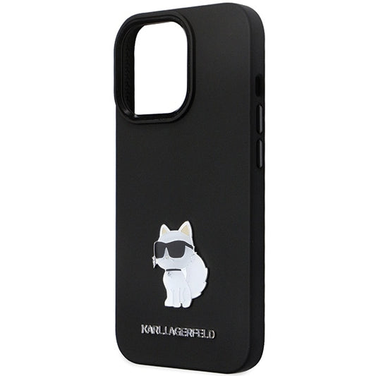 Custodia per Apple iPhone 14 Pro Max, Karl Lagerfeld, Silicone Choupette Metal, Nera