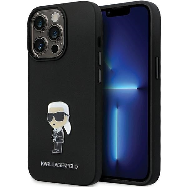 Hülle für Apple iPhone 14 Pro Max, Karl Lagerfeld, Silicone Ikonik Karl Metal, Schwarz
