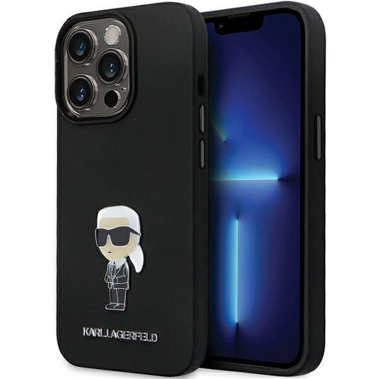 Custodia per Apple iPhone 14 Pro Max, Karl Lagerfeld, Silicone Ikonik Karl Metal, Nera
