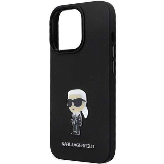 Custodia per Apple iPhone 14 Pro Max, Karl Lagerfeld, Silicone Ikonik Karl Metal, Nera