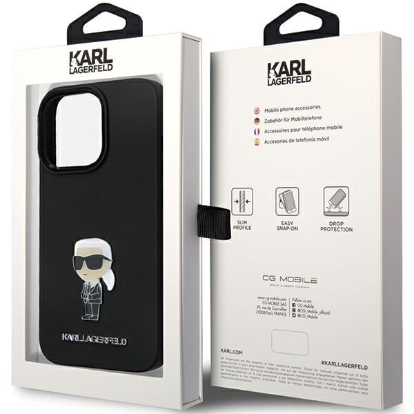 Hülle für Apple iPhone 14 Pro Max, Karl Lagerfeld, Silicone Ikonik Karl Metal, Schwarz