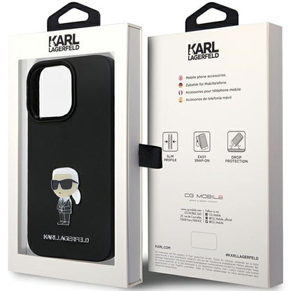 Hülle für Apple iPhone 14 Pro Max, Karl Lagerfeld, Silicone Ikonik Karl Metal, Schwarz