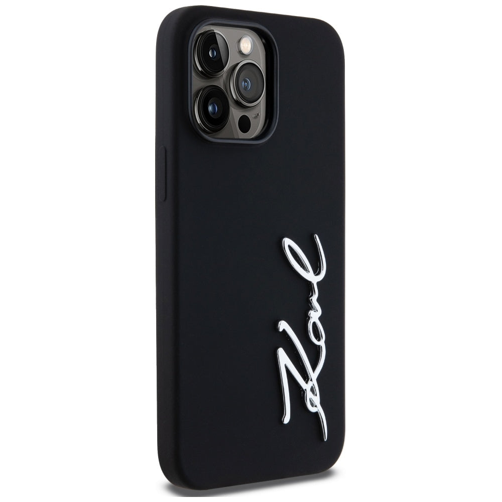 Custodia per Apple iPhone 14 Pro Max, Karl Lagerfeld, Silicone Script, Nera