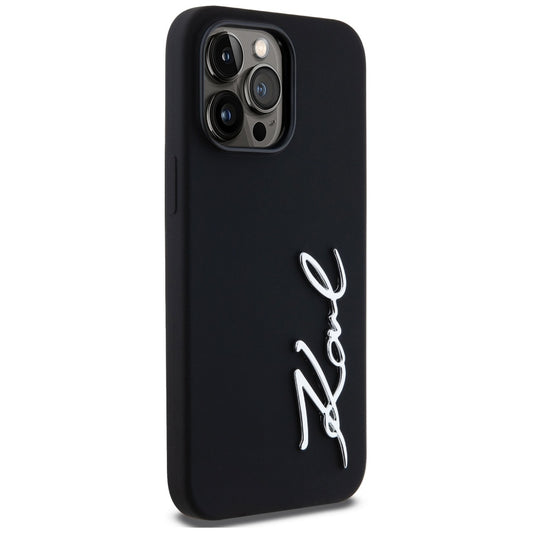 Custodia per Apple iPhone 14 Pro Max, Karl Lagerfeld, Silicone Script, Nera