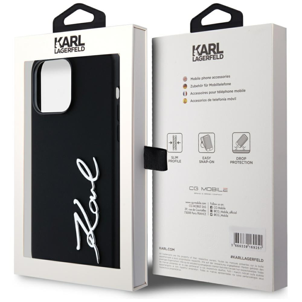 Custodia per Apple iPhone 14 Pro Max, Karl Lagerfeld, Silicone Script, Nera