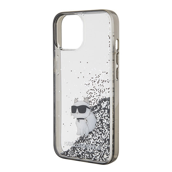 Housse pour Apple iPhone 15 / 14 / 13, Karl Lagerfeld, Liquid Glitter Choupette, Transparente