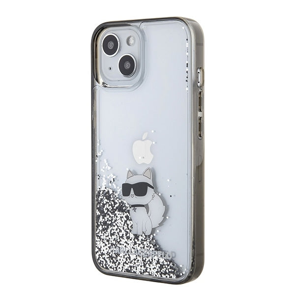 Housse pour Apple iPhone 15 / 14 / 13, Karl Lagerfeld, Liquid Glitter Choupette, Transparente
