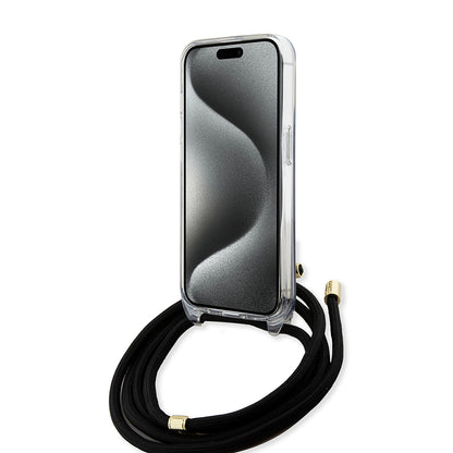 Custodia per Apple iPhone 15, Guess, 4G IML Printed Crossbody, Nera