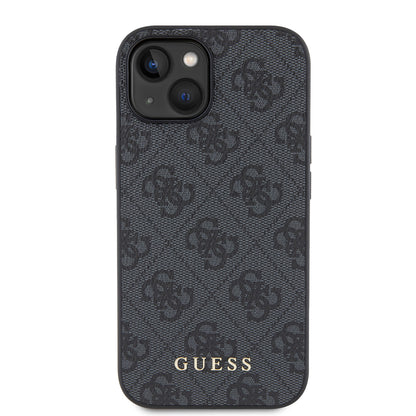 Étui pour Apple iPhone 15, Guess, Logo Métal Or 4G, Gris