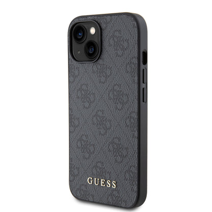Étui pour Apple iPhone 15, Guess, Logo Métal Or 4G, Gris