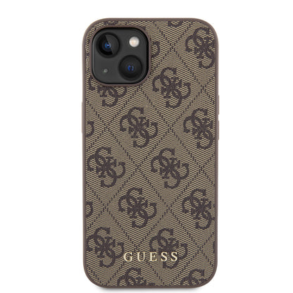Étui pour Apple iPhone 15, Guess, Logo Métal Or 4G, Marron