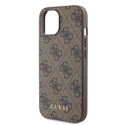 Étui pour Apple iPhone 15, Guess, Logo Métal Or 4G, Marron