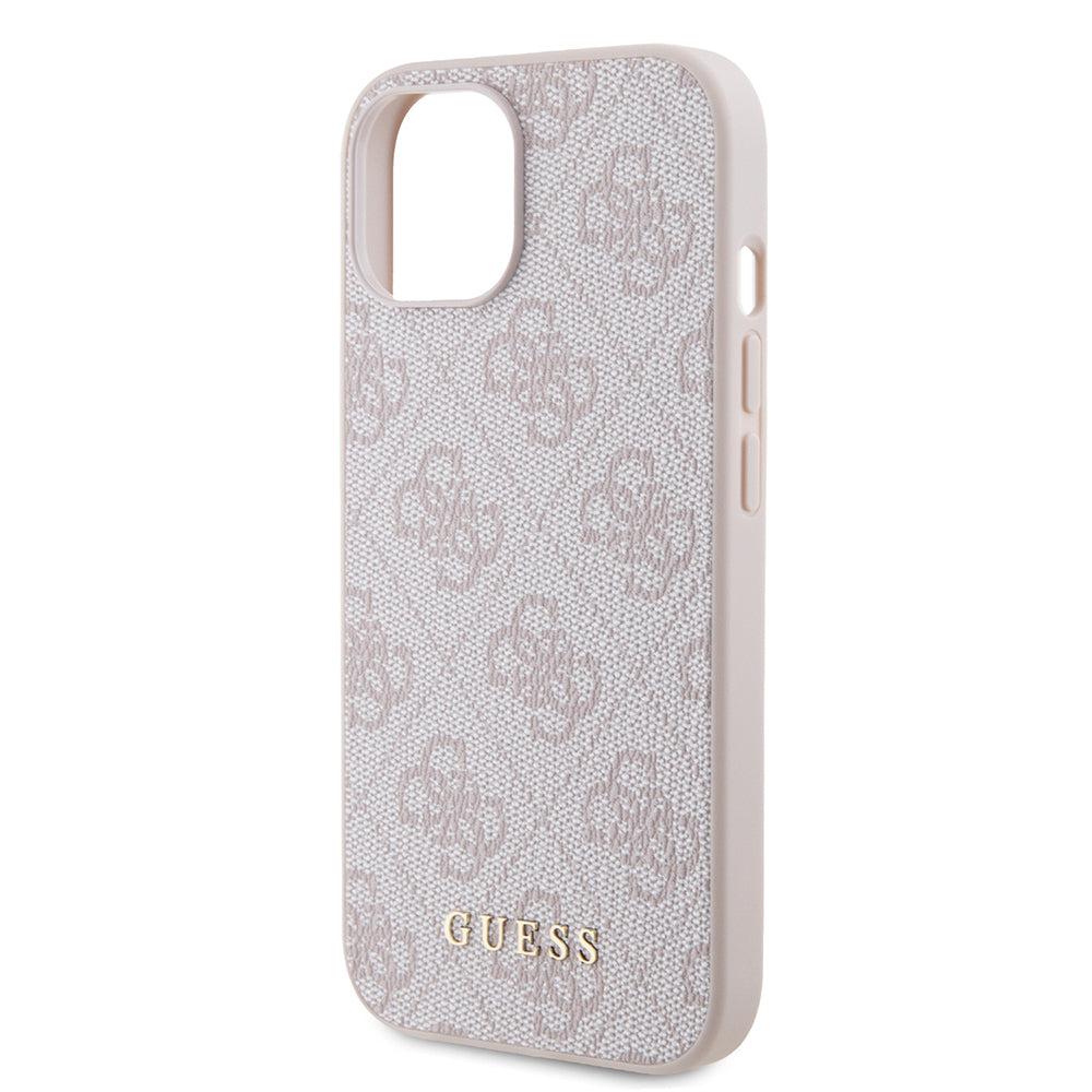 Custodia per Apple iPhone 15, Guess, 4G Metal Gold Logo, Rosa