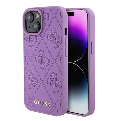 Custodia per Apple iPhone 15, Guess, 4G Stamped, Lilla Chiaro