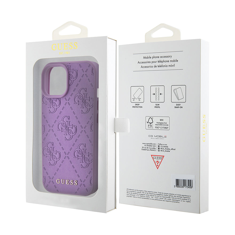 Custodia per Apple iPhone 15, Guess, 4G Stamped, Lilla Chiaro