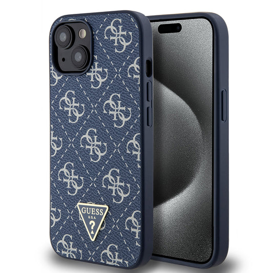 Housse pour Apple iPhone 15, Guess, logo Triangle 4G, Bleue