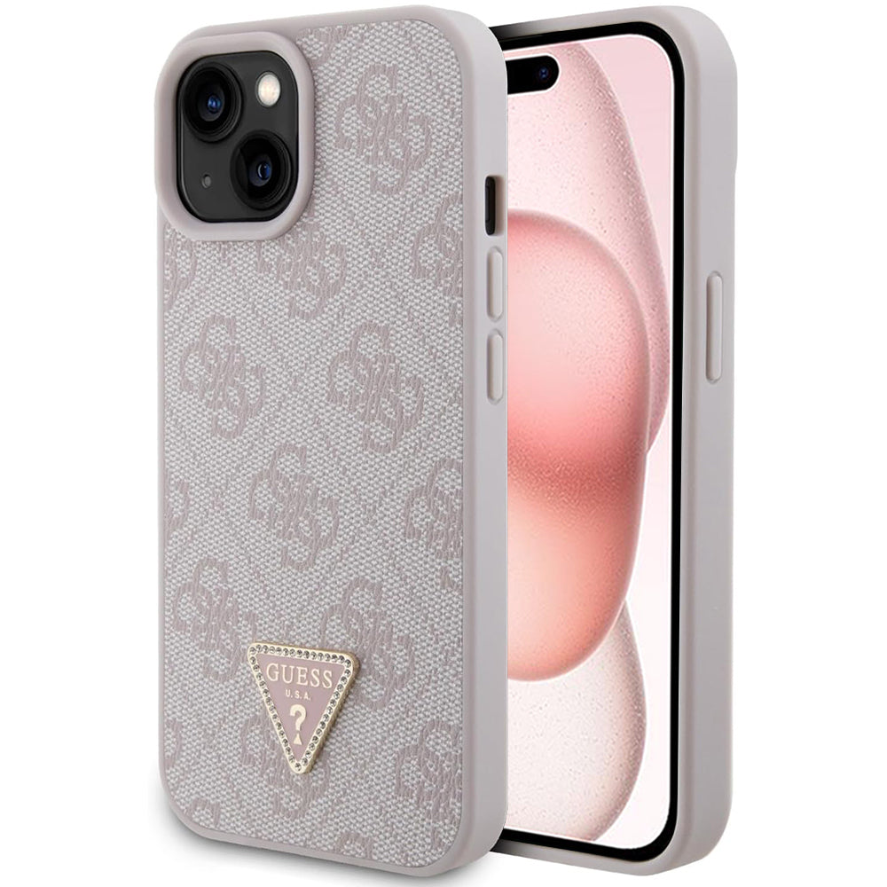Étui pour Apple iPhone 15, Guess, 4G Triangle Strass, Rose