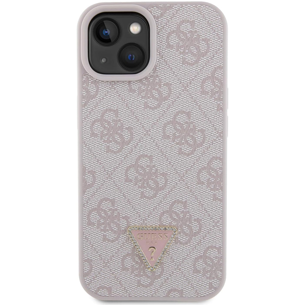 Étui pour Apple iPhone 15, Guess, 4G Triangle Strass, Rose