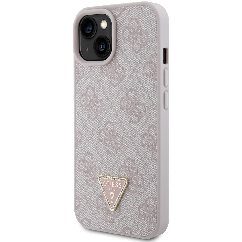 Étui pour Apple iPhone 15, Guess, 4G Triangle Strass, Rose