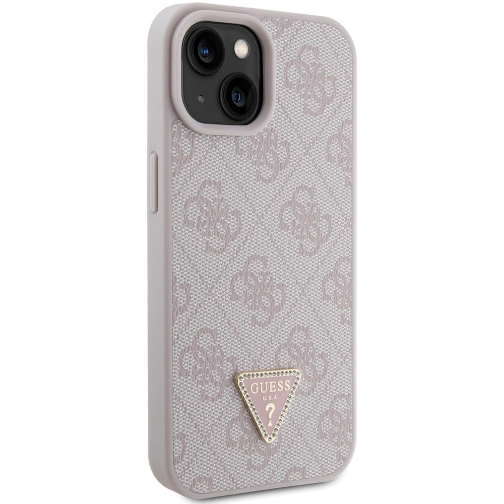 Étui pour Apple iPhone 15, Guess, 4G Triangle Strass, Rose