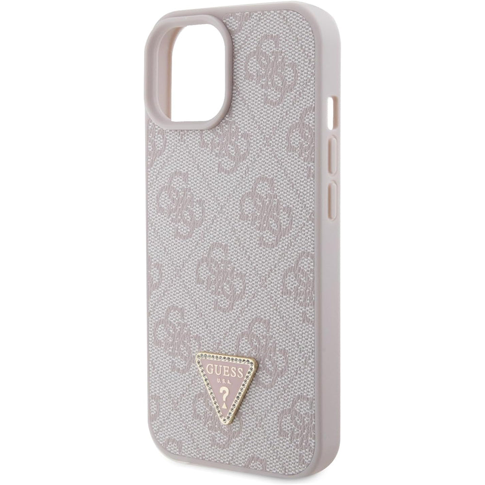 Étui pour Apple iPhone 15, Guess, 4G Triangle Strass, Rose