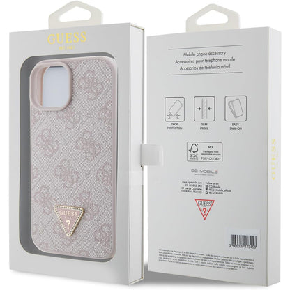 Étui pour Apple iPhone 15, Guess, 4G Triangle Strass, Rose