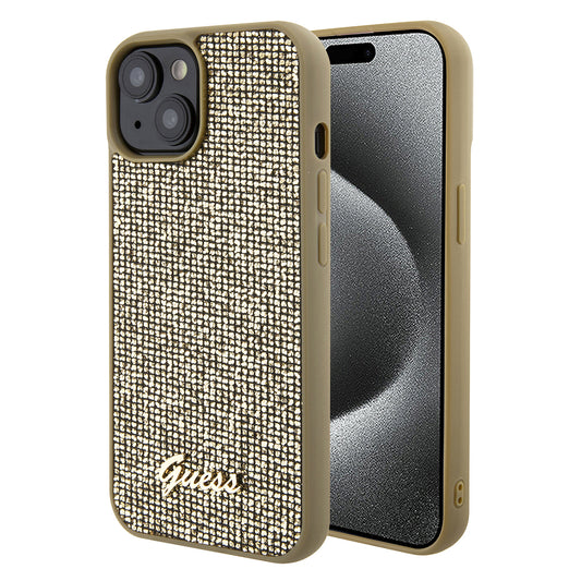 Étui pour Apple iPhone 15, Guess, Disco Metal Script, Doré