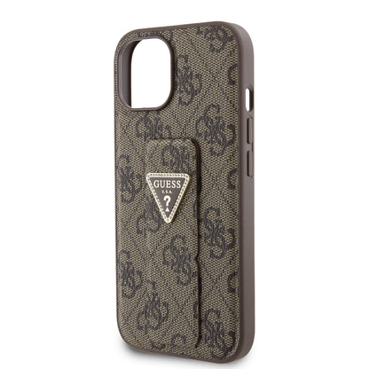 Custodia per Apple iPhone 15, Guess, Grip Stand 4G Triangle Strass, Marrone