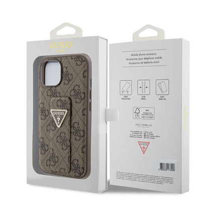 Custodia per Apple iPhone 15, Guess, Grip Stand 4G Triangle Strass, Marrone