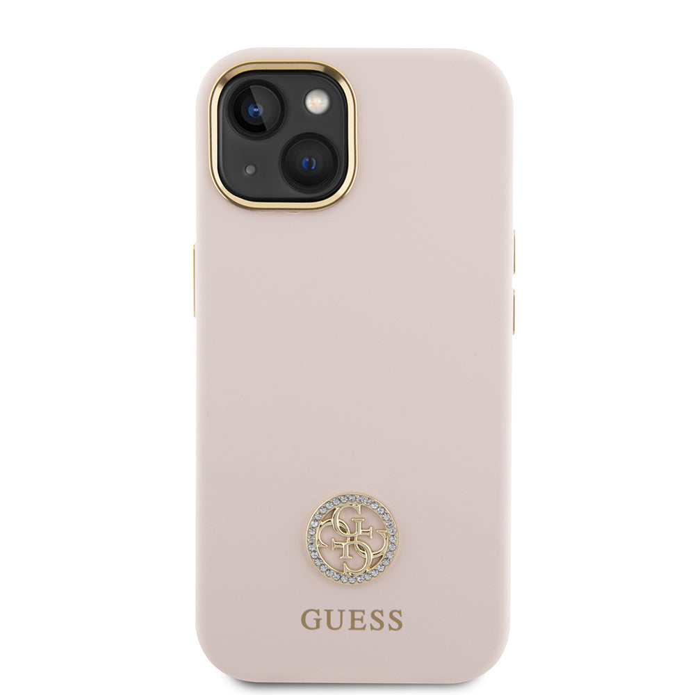 Custodia per Apple iPhone 15, Guess, Logo Strass 4G, Rosa Chiaro