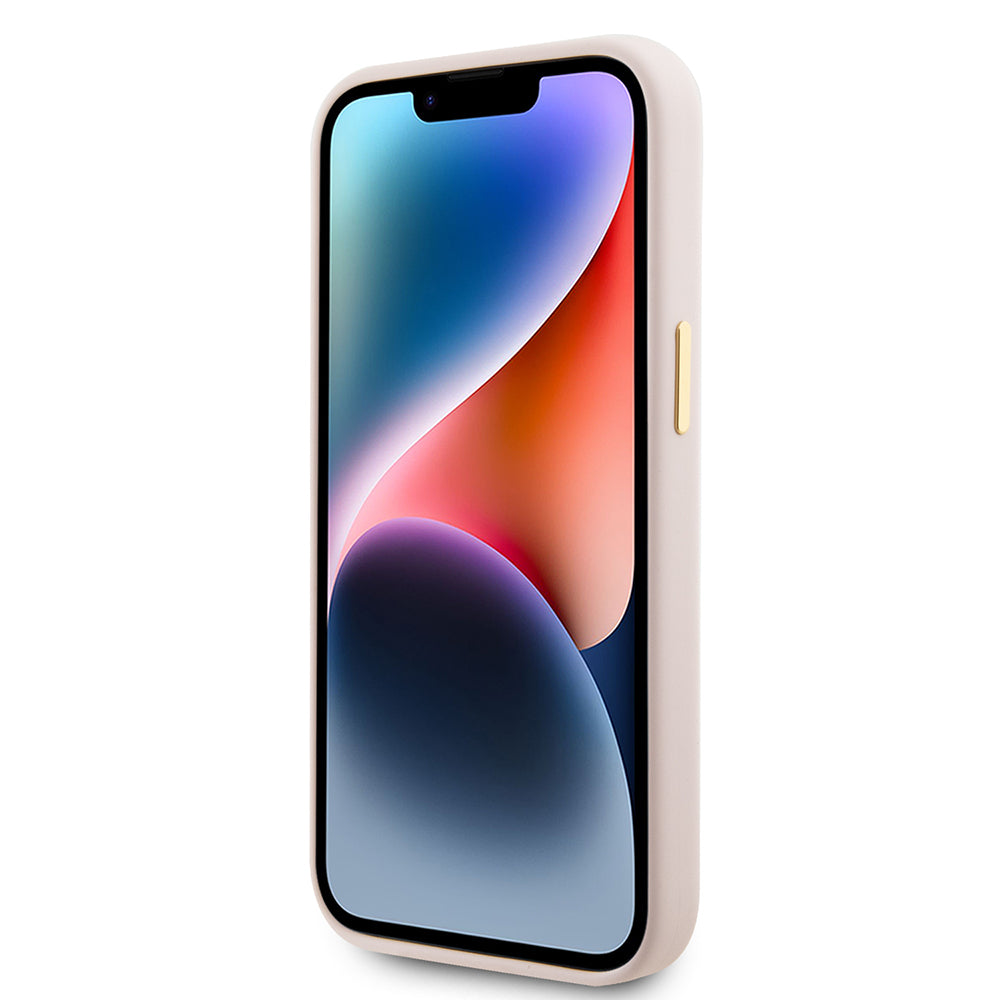 Custodia per Apple iPhone 15, Guess, Logo Strass 4G, Rosa Chiaro