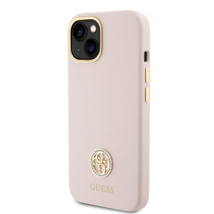 Custodia per Apple iPhone 15, Guess, Logo Strass 4G, Rosa Chiaro