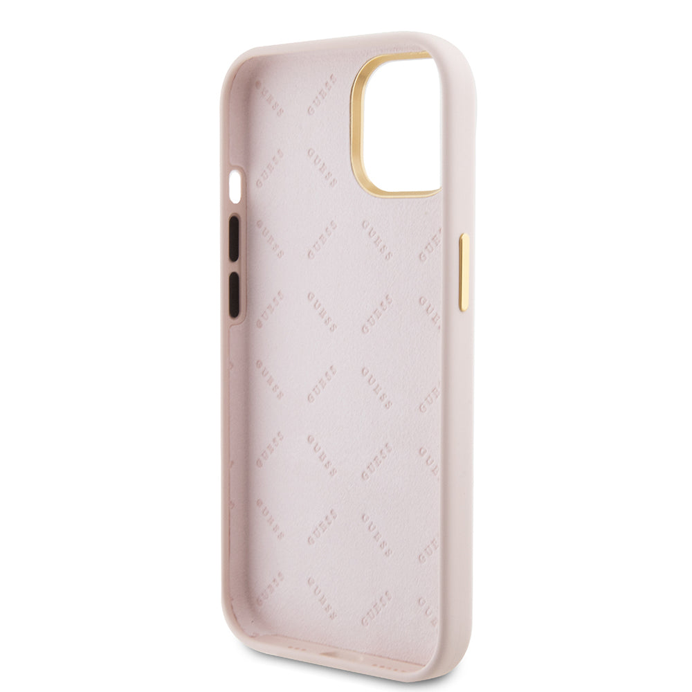 Custodia per Apple iPhone 15, Guess, Logo Strass 4G, Rosa Chiaro