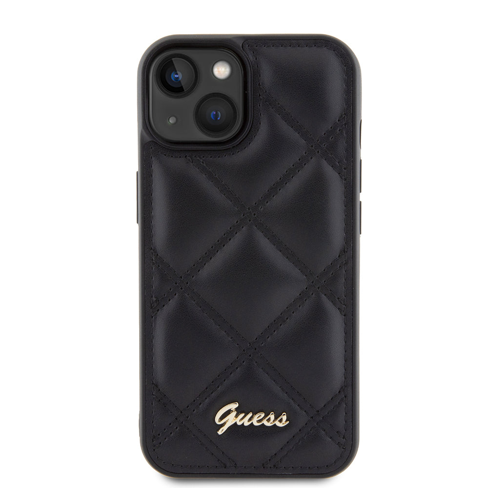 Custodia per Apple iPhone 15, Guess, Quilted Metal Logo, Nera