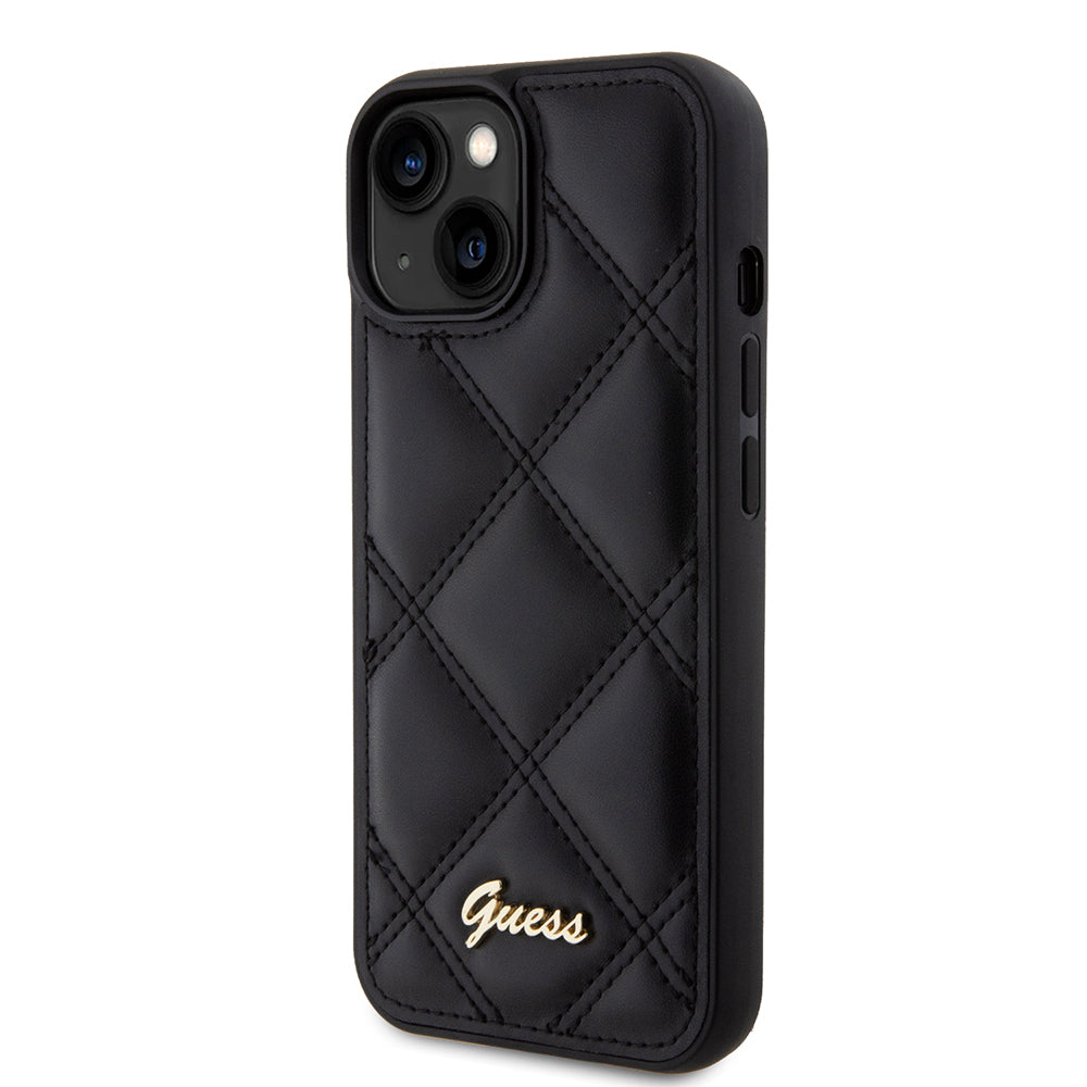 Custodia per Apple iPhone 15, Guess, Quilted Metal Logo, Nera