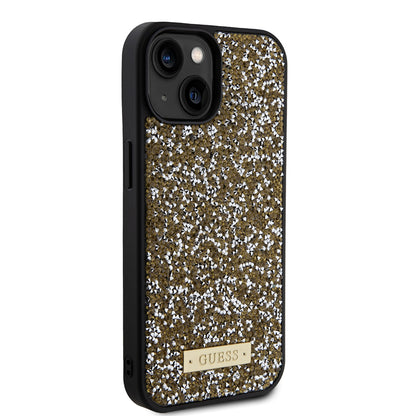 Housse pour Apple iPhone 15, Guess, Logo Métal Strass, Jaune
