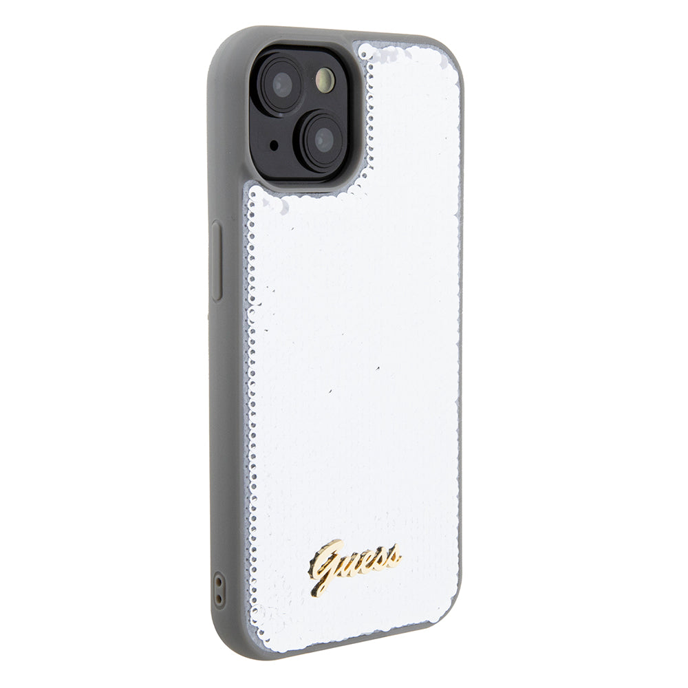 Étui pour Apple iPhone 15, Guess, Sequin Script Metal, Argenté