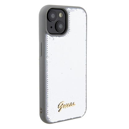 Étui pour Apple iPhone 15, Guess, Sequin Script Metal, Argenté
